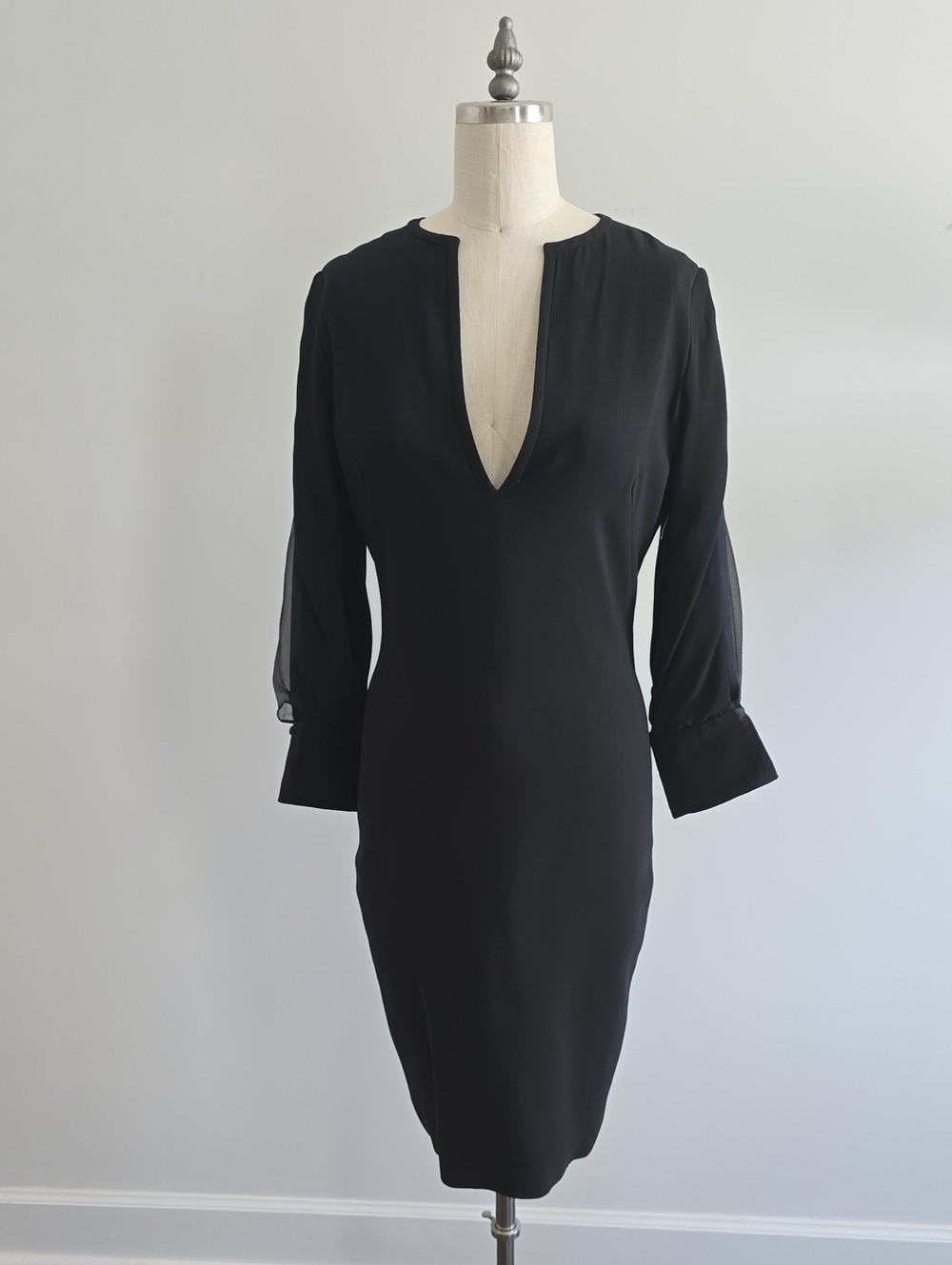 Givenchy Black Long Sleeve V-Neck Sheath Dress